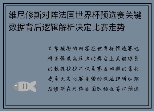 维尼修斯对阵法国世界杯预选赛关键数据背后逻辑解析决定比赛走势